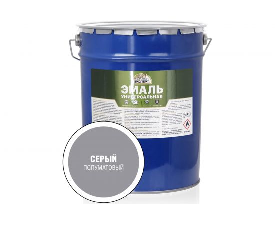 Универсальная алкидная эмаль ЭКСПЕРТ полуматовая, серая, 25 кг 30506 – изображение 2