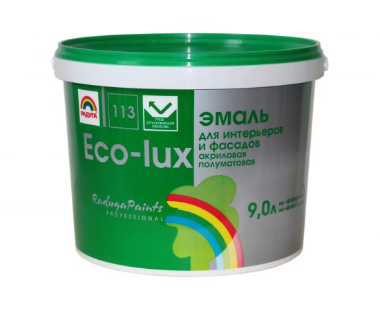Универсальная эмаль Радуга Эко-Люкс ВД-АК 113 База А 9 л, под колеровку 141369 