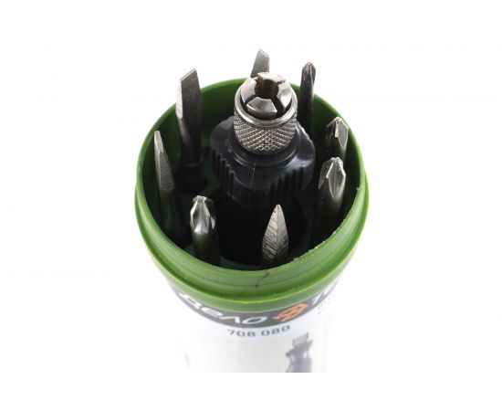 Цанговая отвертка Дело Техники с вставками 8 шт 110 мм Шлиц 6,5,3 мм, РН0, РН1,РН2, PZ2, шило ""ДТ""70/5 708080 