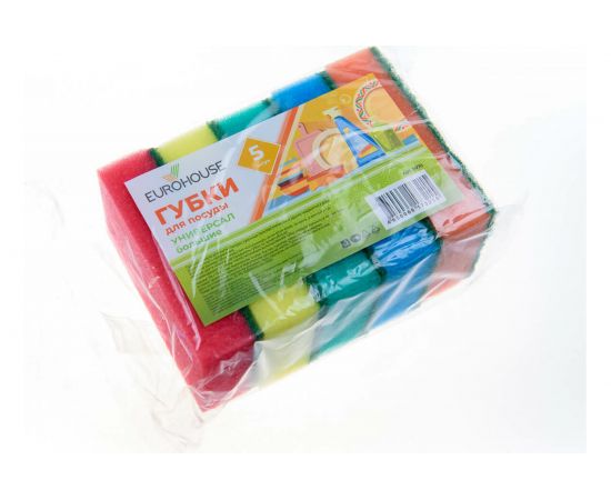 Губки для посуды EUROHOUSE Универсал большие 11,6х7,0х3,1 см 5 шт 9070 