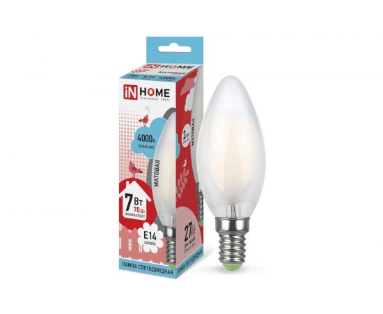 Светодиодная лампа IN HOME LED-СВЕЧА-deco 7Вт 230В Е14 4000К 630Лм матовая 4690612006789 