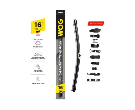 Щетка стеклоочистителя всесезонная бескаркасная бесшумная 16"/400 мм с ада��терами WOG WGC1402 – изображение 2