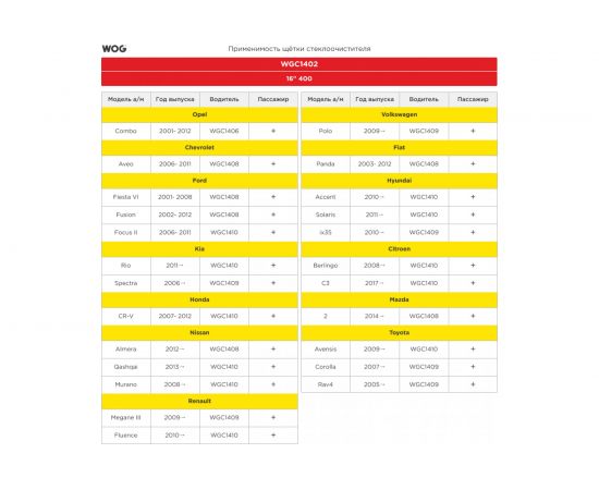 Щетка стеклоочистителя всесезонная бескаркасная бесшумная 16"/400 мм с ада��терами WOG WGC1402 – изображение 4