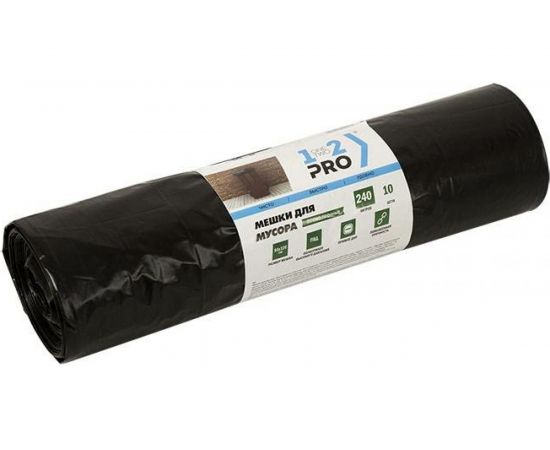 Мешки для мусора (10 шт; 240 л; ПВД; 40 мкм; 95х120 см; черный) 1-2-Pro ММВ24040-10 