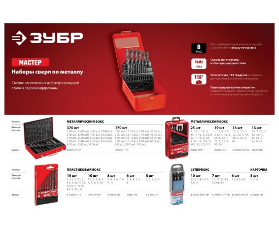 Набор сверл по металлу 1-13 мм МАСТЕР, 25 шт. Зубр 29605-H25 – изображение 4