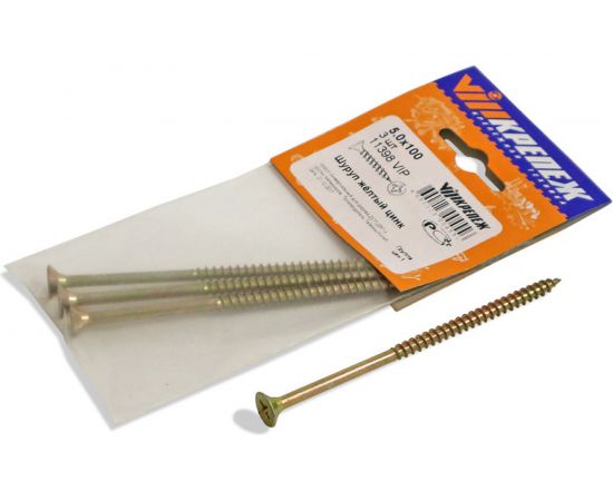 Шуруп VIPкрепеж желтый цинк 5,0х100 3шт 11398 VIP 