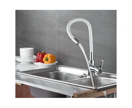 Смеситель для кухни LEDEME гибкий шланг, белый L4898-3 808286 – изображение 2