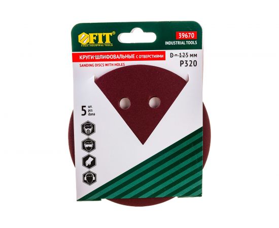 Круги шлифовальные 5 шт. (125 мм; Р320; 8 отверстий) FIT IT 39670 