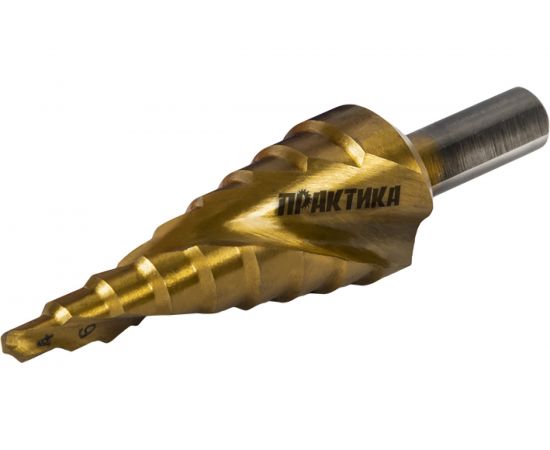 Сверло ступенчатое спиральное с кобальтовым покрытием по металлу (4-20 мм; шаг 2 мм; 3-х гран.хвост.8 мм) ПРАКТИКА 793-763 