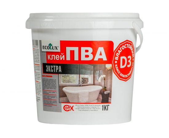 Экстра влагостойкий клей ПВА ECOLUX D3 1 кг 4607133681425 