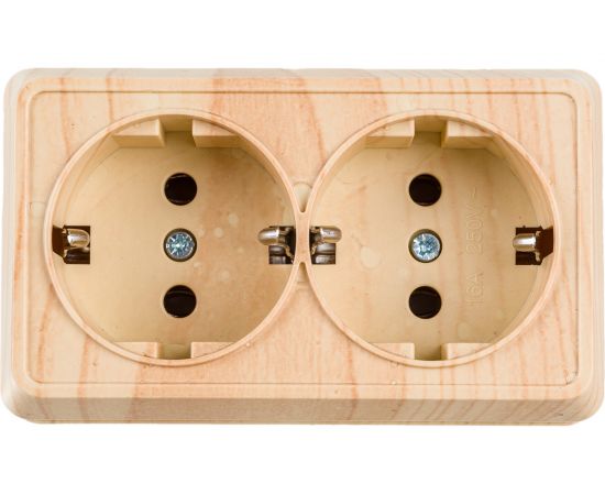 Двухместная розетка IEK РС22-3-ОС, с заземляющим контактом, 16А, открытой установки, ОКТАВА, сосна ERO21-K03-16-DC 