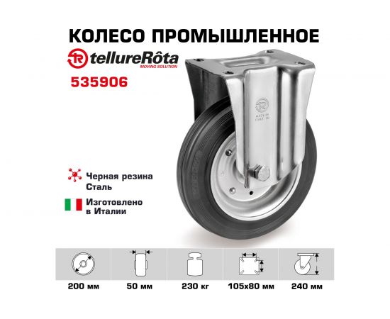 Колесо со стационарной опорой (200 мм; 230 кг) Tellure rota 535906 – изображение 2