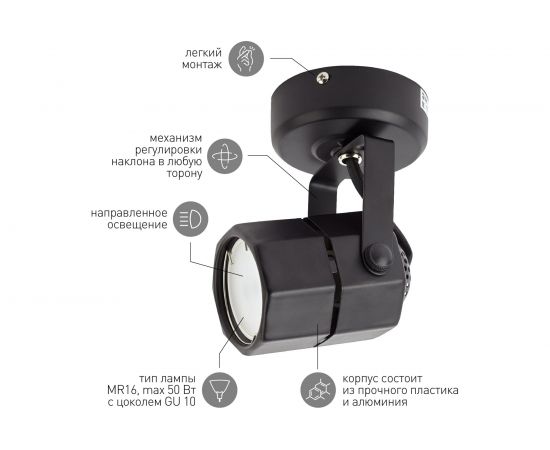 Накладной поворотный светильник ЭРА OL2, GU10, BK, черный Б0044260 – изображение 6