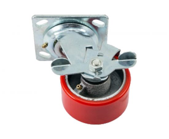 Большегрузное полиуретановое колесо поворотное с панелью и тормозом SCPB 42 (100 мм; 230 кг) А5 1000109 