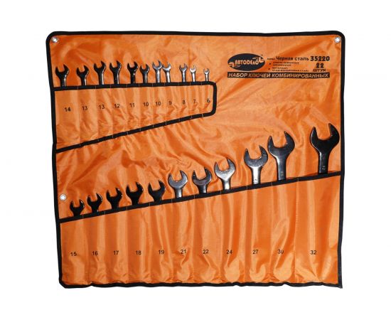 Набор комбинированных ключей ЧернаяСталь 22шт сумка АвтоDело 35220 12368 