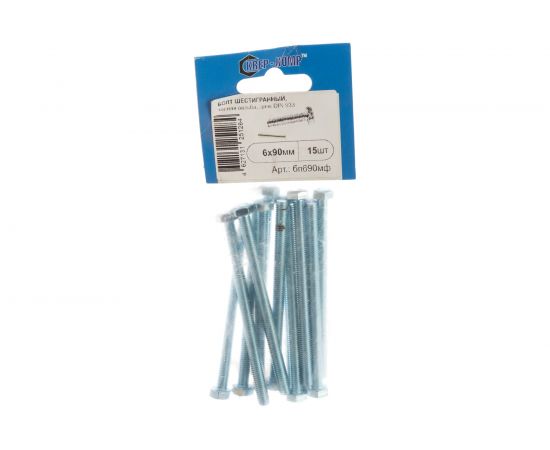 Болт КРЕП-КОМП полная резьба, цинк DIN933 6х 90 пр.5,8 15шт бп690мф 