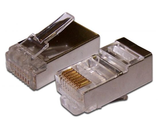 Коннектор RJ-45 TWT 8P8C FTP категория 5e, экранированный, универсальный, 100 шт. в упаковке PL45/S-8P8C 