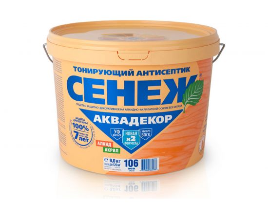Антисептик для дерева СЕНЕЖ АКВАДЕКОР Х2-106 орегон, 9 кг 11051 