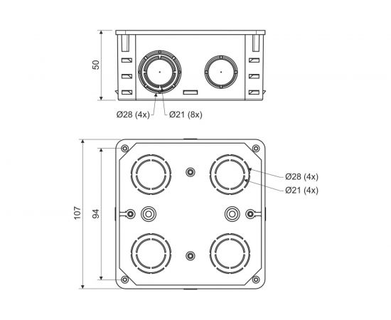 Распределительная коробка KOPOS для твердых стен скрытого монтажа 107х107х50 мм KO 100_KA – изображение 2
