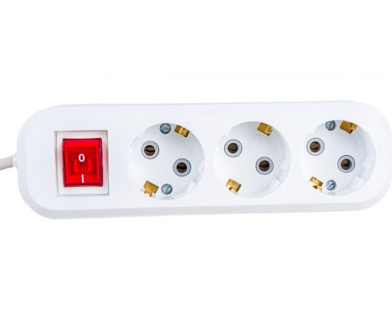 3-местный удлинитель STEKKER с заземлением с выключателем, 3x0,75мм2, 3м, 10А, У10А-002, белый HM03-31-03 39198 – изображение 2