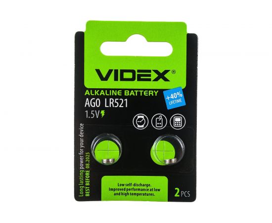 Щелочная/алкалиновая батарейка VIDEX AG0/379/521 2 штуки на блистере VID-AG00-2BC – изображение 2