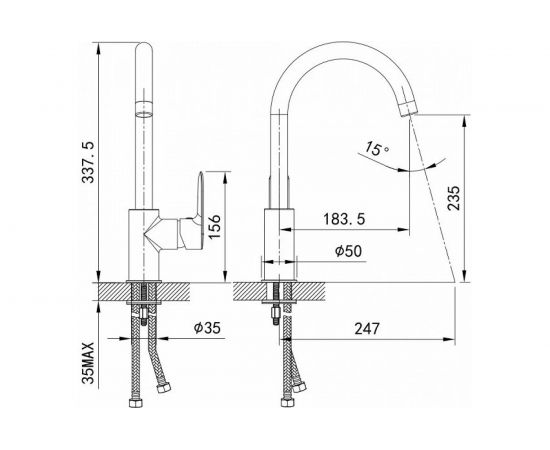 Смеситель для кухни IDDIS сатин, Cuba CU1BNJ0i05 – изображение 3