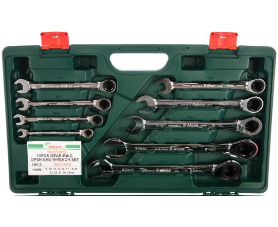 Комплект трещоточных комбинированных ключей 8-32мм, 13шт Hans 166513MB – изображение 3