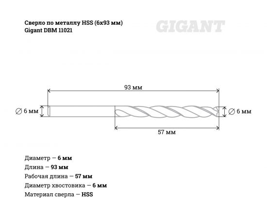 Сверло по металлу HSS (6x93 мм) Gigant DBM 11021 – изображение 4