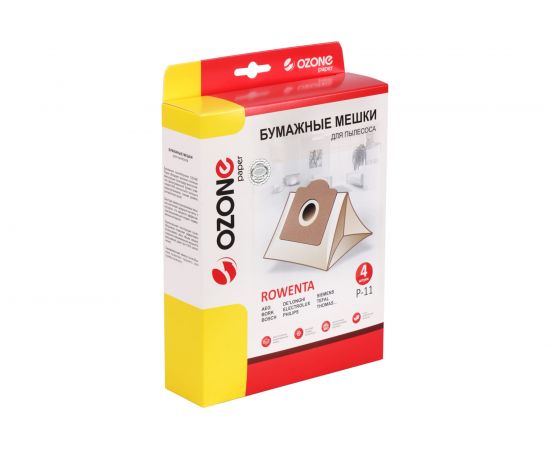 Мешки-пылесборники оригинальные бумажные OZONE (4 шт.) тип Rowenta ZR 815 Multicraft P-11 – изображение 5