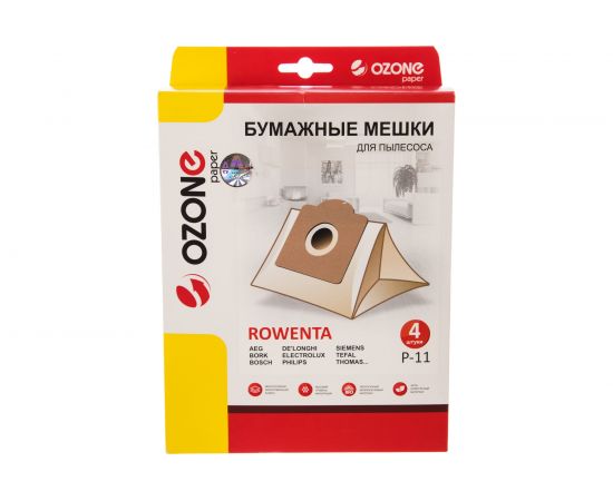 Мешки-пылесборники оригинальные бумажные OZONE (4 шт.) тип Rowenta ZR 815 Multicraft P-11 – изображение 7