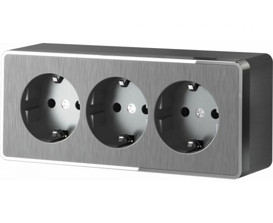 Тройная розетка WERKEL W5073104 с заземлением и шторками Gallant (графит рифленый) a052595 
