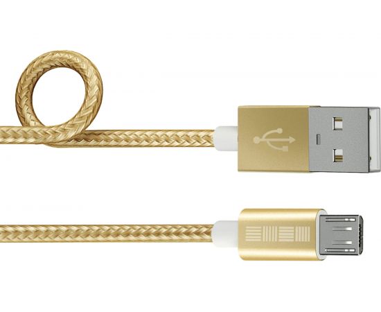 Дата-Кабель USB-microUSB Interstep PVC/Nylon, цвет-Gold, 2м, B201, 54531 