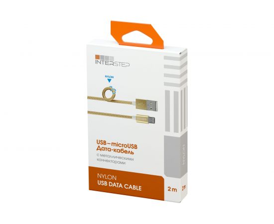 Дата-Кабель USB-microUSB Interstep PVC/Nylon, цвет-Gold, 2м, B201, 54531 – изображение 2