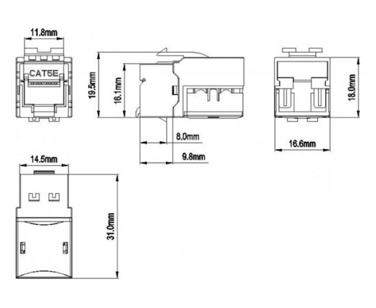 Вставка Keystone Hyperline KJ9-8P8C-C5e-90-WH Jack RJ-45(8P8C), категория 5e, белая 432595 – изображение 3