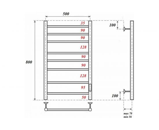 Электрический полотенцесушитель Point П8 500x800 диммер справа, белый PN10858W – изображение 3