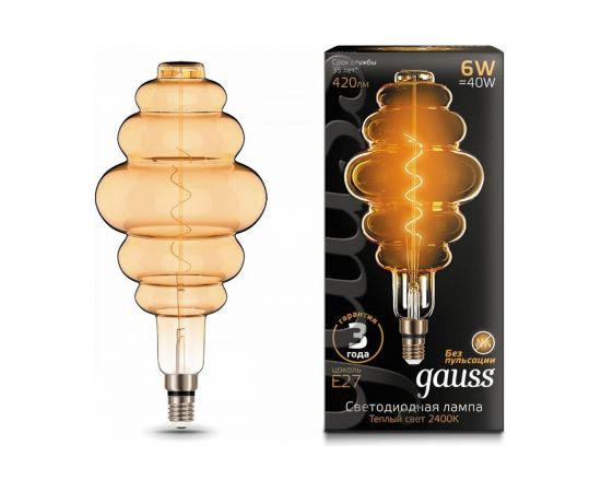 Лампа Gauss LED Vintage Filament Flexible BD200 6W E27 200x410mm Amber 2400K 1/6 158802006 