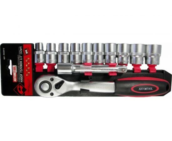 Набор инструмента ABTOMTOOL РROFFI, на планке 1/2, 12 предметов, с трещёткой, CrV, 5423012 