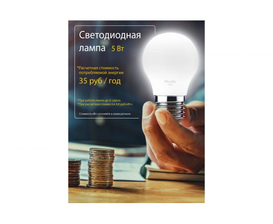 Светодиодная лампа Sholtz шар 5Вт E27 3000К G45 220-240В пластик LEB3021 – изображение 3