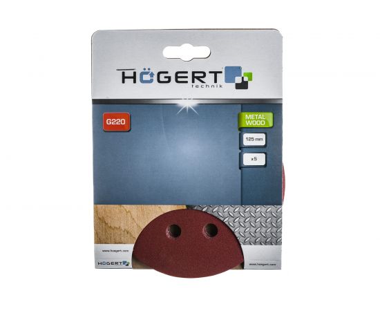 Круг шлифовальный на липучке c отверстиями (5 шт; 125 мм; P200) Hogert Technik HT8D127 