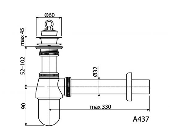 Сифон для умывальника Alca Plast бутылочный, 1 1/4х32, с прямой трубкой 32 мм A437 025-0468 – изображение 2