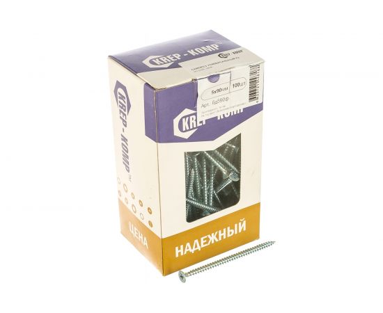 Саморез по дереву КРЕП-КОМП белый цинк POZY 5х90 100шт бд590ф – изображение 2