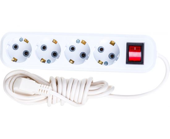 4-местный удлинитель STEKKER с заземлением с выключателем, 3x0,75мм2, 3м, 10А, У10А-003, белый HM03-41-03 39524 