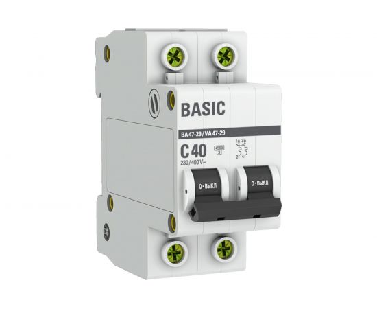 Автоматический двухполюсный выключатель EKF 40А С ВА47-29 4.5кА 4499392 