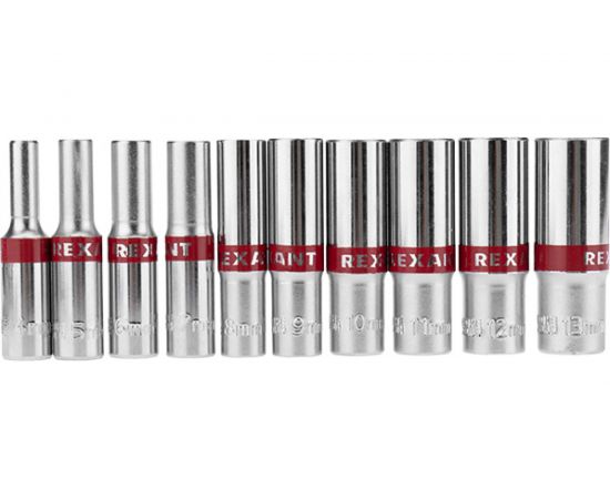 Набор удлиненных торцевых головок REXANT 1/4, шестигранные, CrV, 10 шт, 4-13 мм 12-8318 – изображение 2