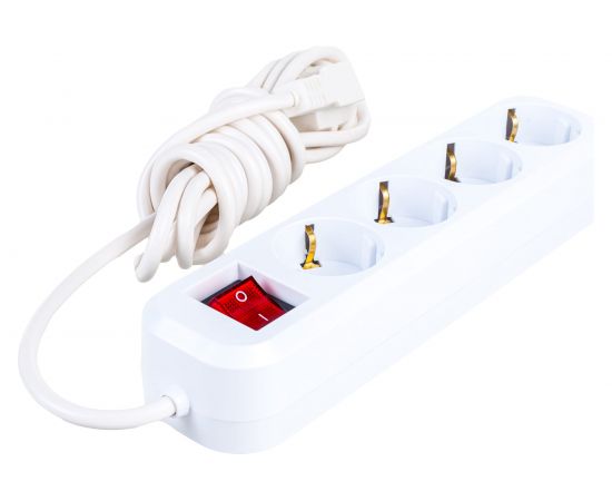4-местный удлинитель STEKKER с заземлением с выключателем, 3x0,75мм2, 3м, 10А, У10А-003, белый HM03-41-03 39524 – изображение 2