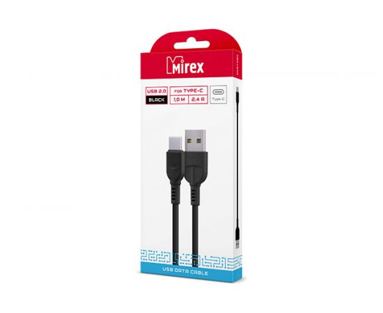 Кабель Mirex, USB 2.0 AM-Type-C 1 метр, 2.4A, чёрный, в коробке 13700-008T2BK – изображение 3