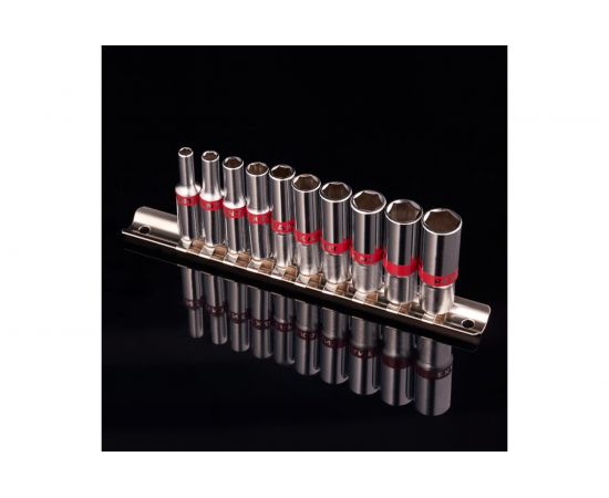 Набор удлиненных торцевых головок REXANT 1/4, шестигранные, CrV, 10 шт, 4-13 мм 12-8318 – изображение 3