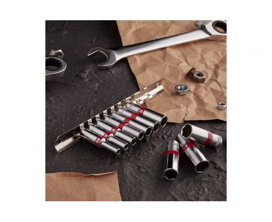 Набор удлиненных торцевых головок REXANT 1/4, шестигранные, CrV, 10 шт, 4-13 мм 12-8318 – изображение 5