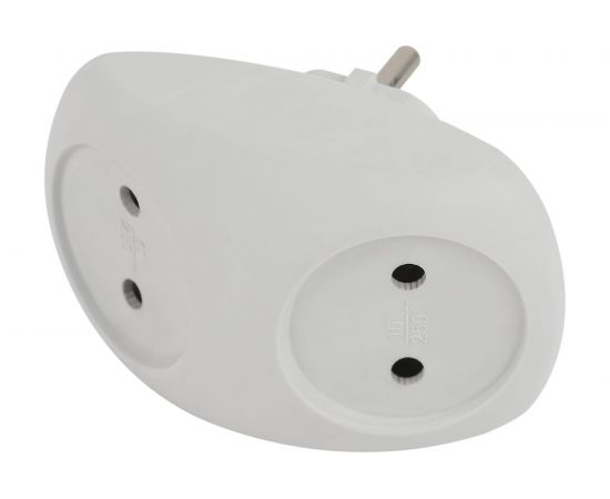 Электрический разветвитель ЭРА SPx-2-W на 2 розетки без заземления 10А белый, Б0053480 