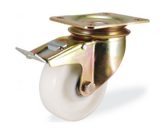 Большегрузная поворотная колесная опора с площадкой с тормозом KAMA K-4102-RPR-100-F18 